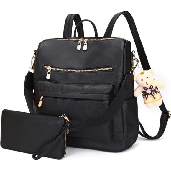 Women Backpack Multipurpose Set 2pcs Black - Picture 1 of 6